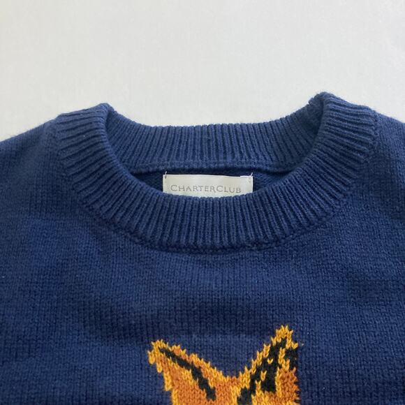 Charter Club Women's Navy Long Sleeve Sweater Knit Top With Fox Size Small - Picture 3 of 8